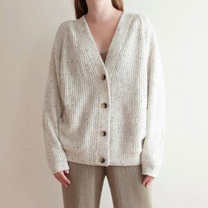 Lauren Manoogian Cardigan - Size 1 - Raw White Tweed Baby Alpaca Blend Sweater